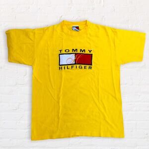 Vintage Tommy Hilfiger yellow shirt with velvet logo patch